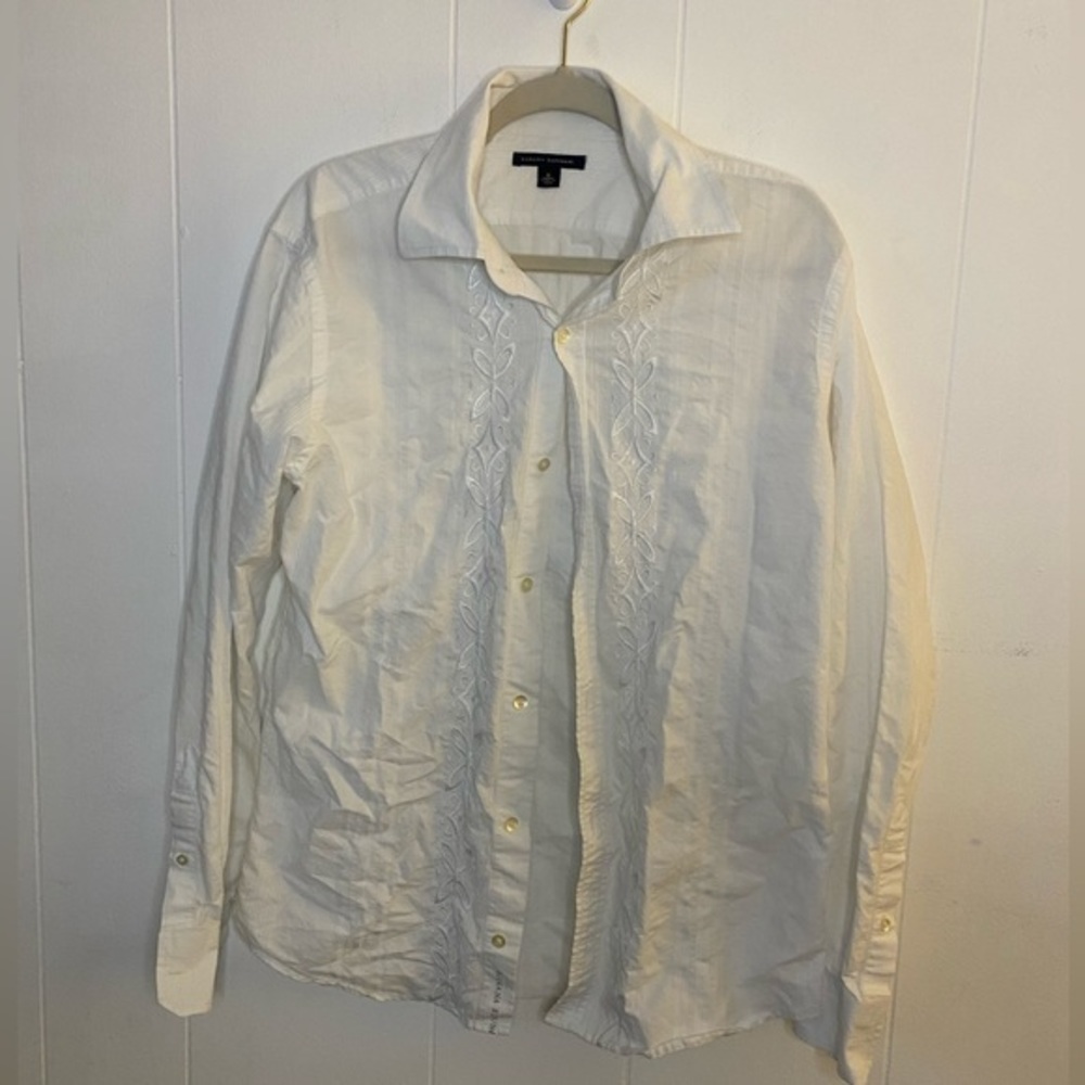 White Embroidered Banana Republic Collared Button Down